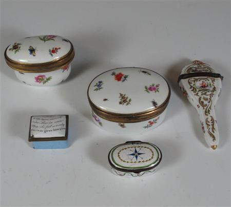 Appraisal: A group of th century porcelain and enamel boxes comprising