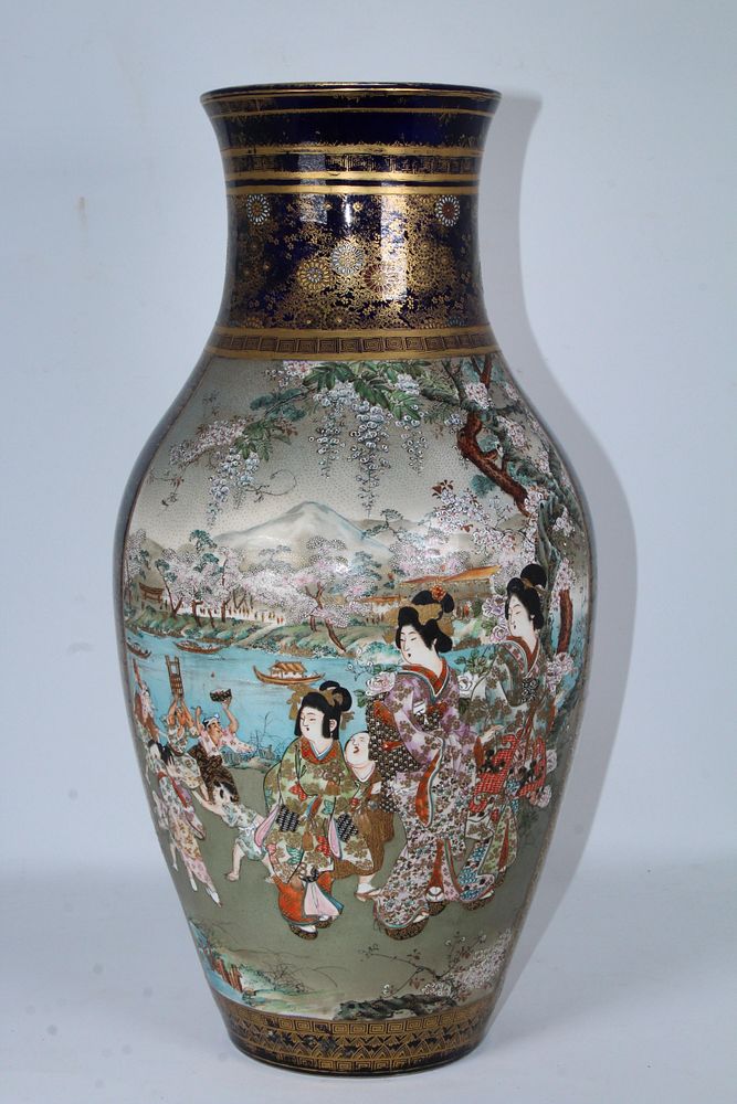 Appraisal: Large Japanese Satsuma Figural Vase Marked Large Japanese Satsuma Figural