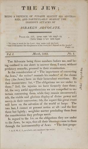 Appraisal: JUDAICA Jackson S H The Jew Being a Defence of