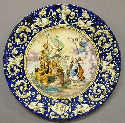 Appraisal: - Massive colorful Italian faience charger with a center scene