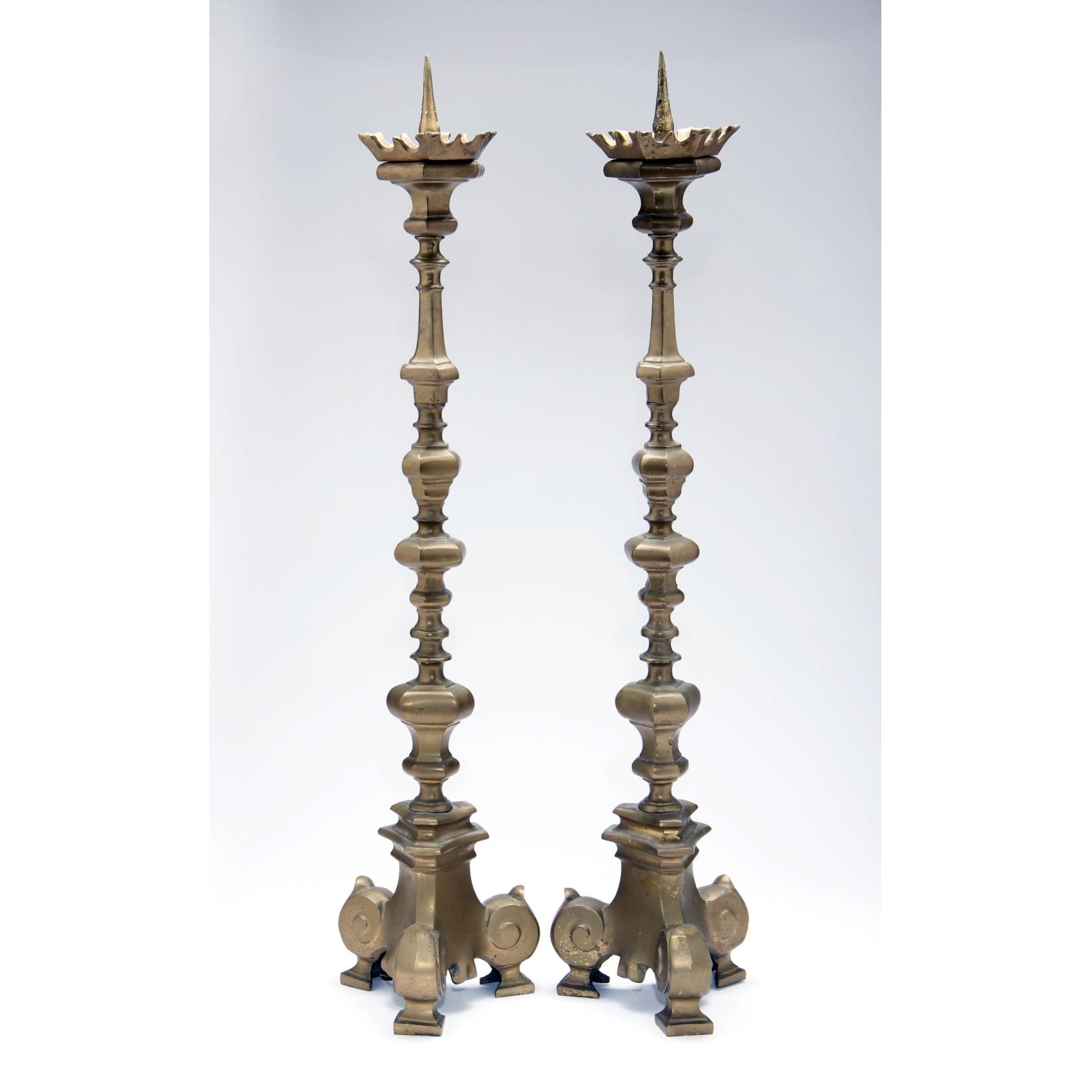 Appraisal: Pair of Large Baroque Style Pricket Sticks th century brass