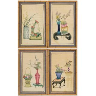 Appraisal: Chinese School th century paintings Flower arrangements set gouaches on