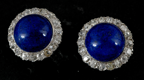 Appraisal: A pair of lapis lazuli and diamond cluster earrings The