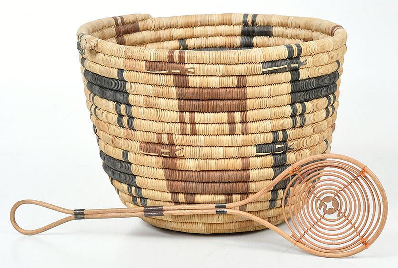 Appraisal: Coiled Hopi Polychromed Basket American Southwest mid th century decorated