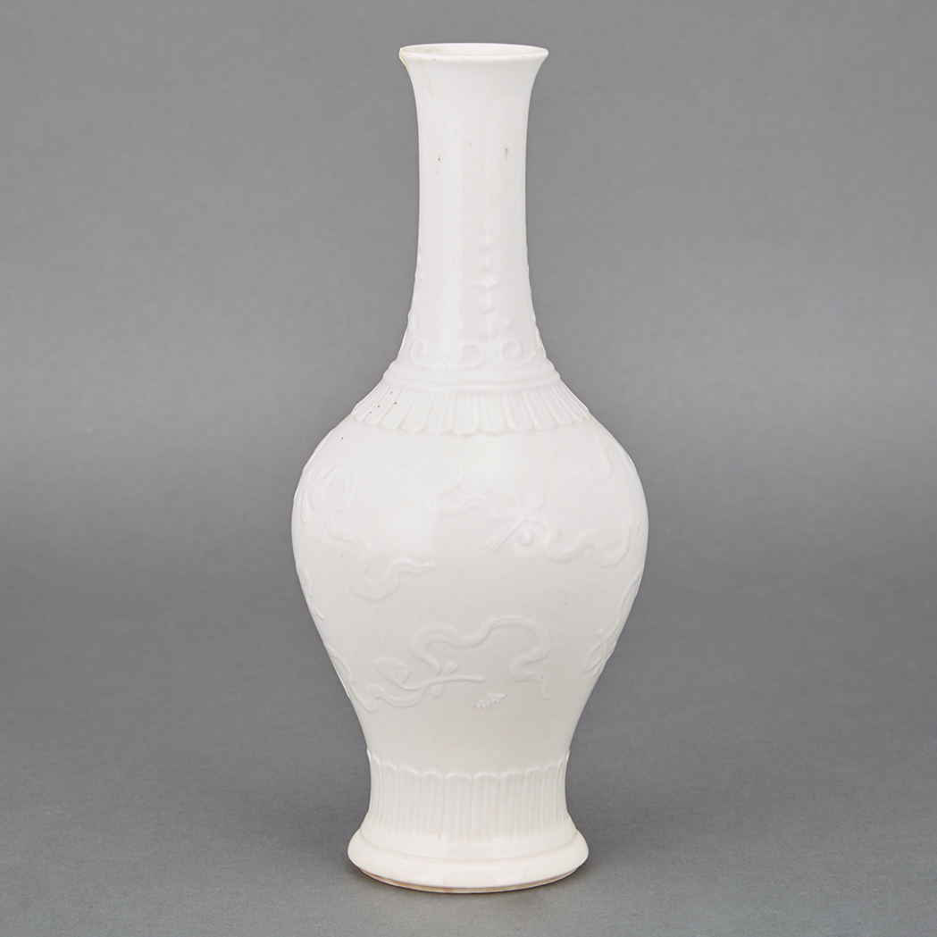 Appraisal: Chinese White Glazed Porcelain Vase th Century The ovoid body