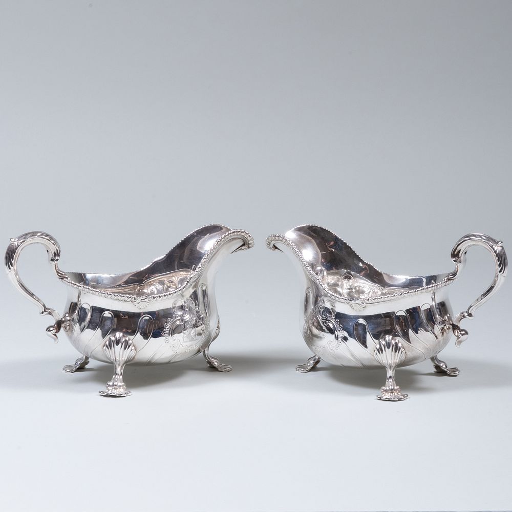 Appraisal: Pair of Early George III Silver Sauce Boats Mark of