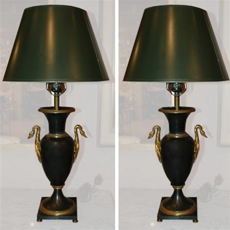 Appraisal: Pair of Empire Style Gilt-Bronze Mounted Patinated-Metal Lamps Estimate -