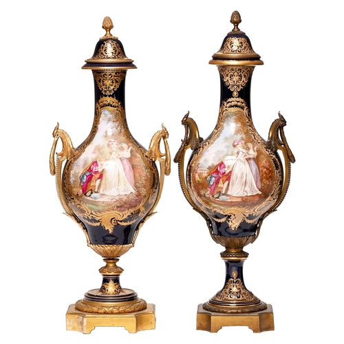 Appraisal: Two French ormolu mounted Sevres style vases and covers late