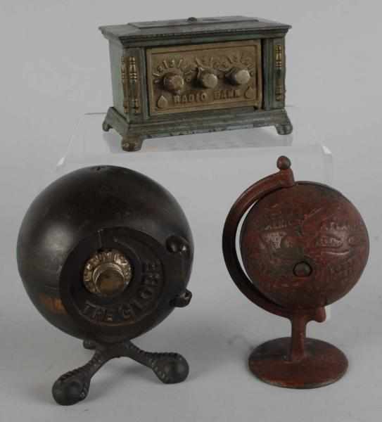 Appraisal: Lot of Cast Iron Banks Description Includes a radio globe