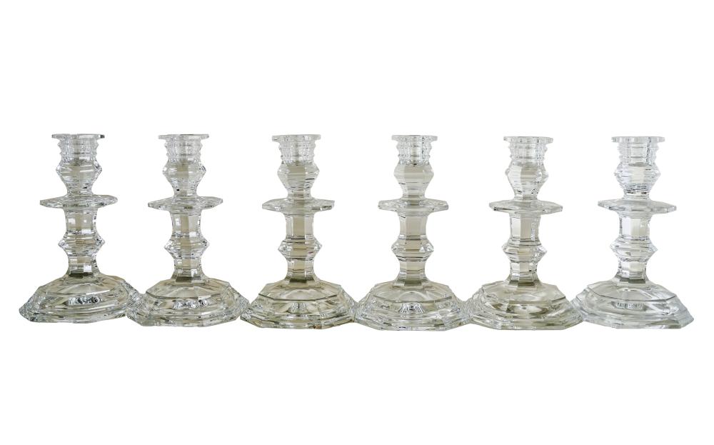 Appraisal: SET OF SIX BACCARAT CANDLESTICKSeach stamped underside inches square inches