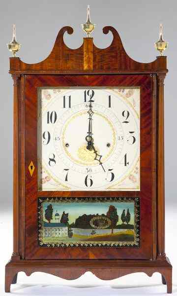 Appraisal: Seth Thomas Off-Center Pillar Scroll Clockcirca mahogany and mahogany veneers