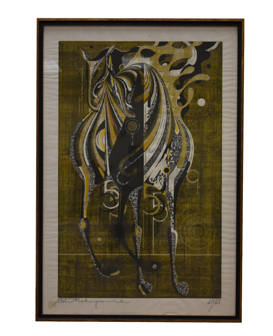 Appraisal: TADASHI NAKAYAMA WIND-SWEPT HORSE PAINTING A large Japanese woodblock painting