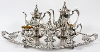 Appraisal: WALLACE 'CHRISTOPHER WREN' SILVERPLATE TEA SET WALLACE 'CHRISTOPHER WREN' SILVERPLATE