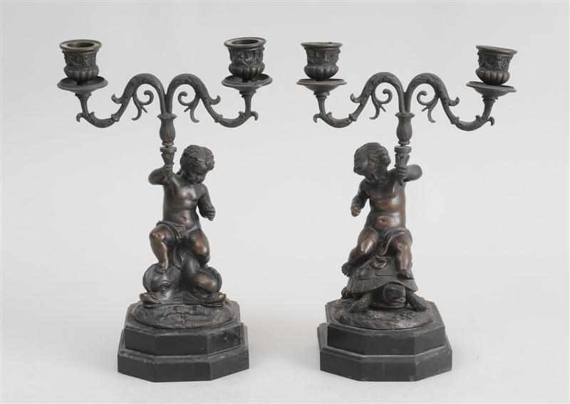 Appraisal: AFTER LOUIS-ERNEST BARRIAS PAIR OF RENAISSANCE STYLE BRONZE FIGURAL TWO-LIGHT