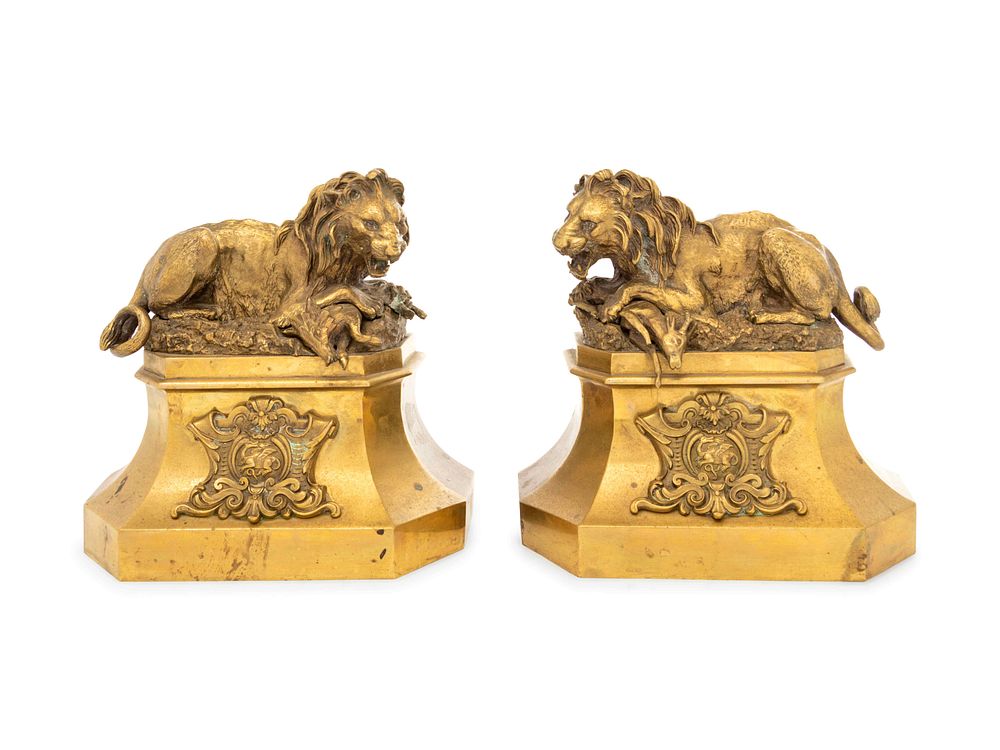 Appraisal: A Pair of Continental Gilt Bronze Figural Andirons A Pair