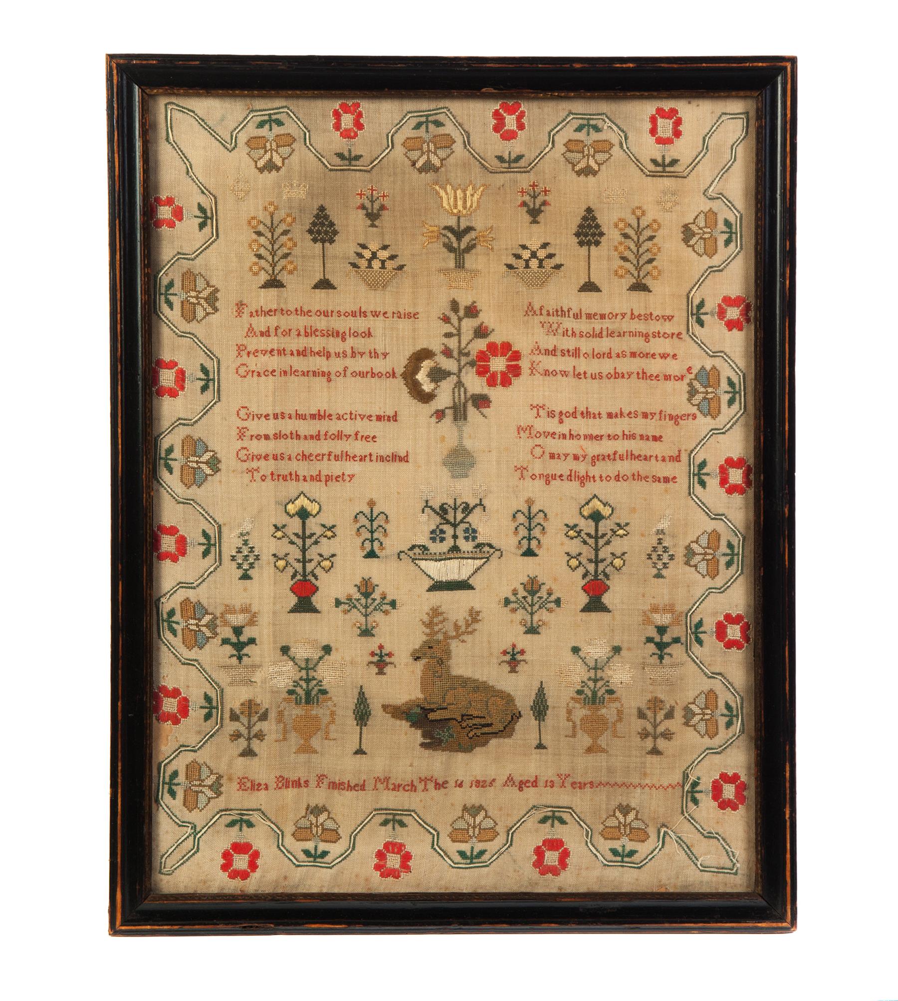 Appraisal: ENGLISH SAMPLER Appledore Kent dated silk on wool Bright floral