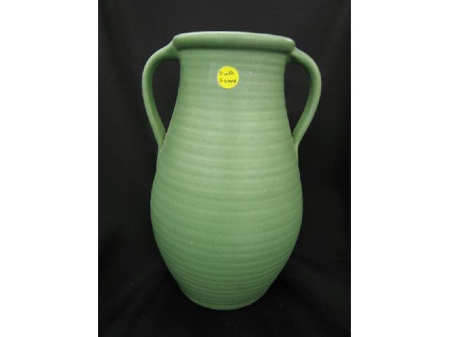 Appraisal: Zanesville Stoneware Art Pottery Handled Vase ribbed design matte green