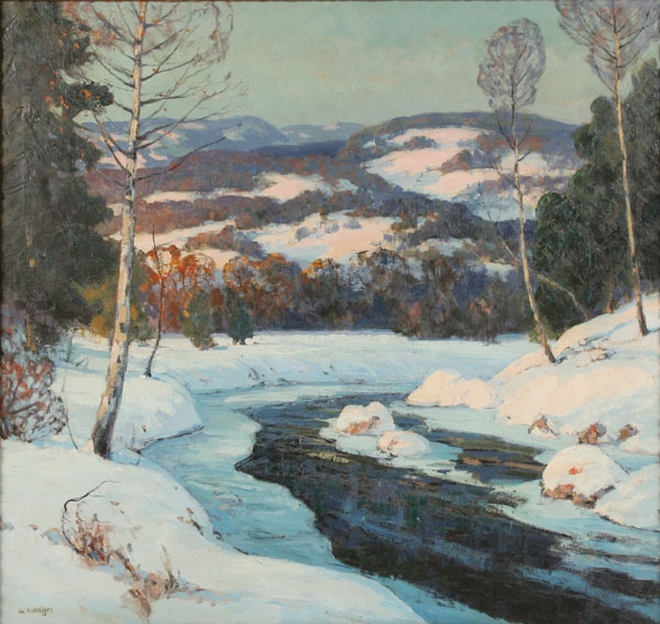 Appraisal: Walter Koeniger American - winter stream in mountain landscape oil