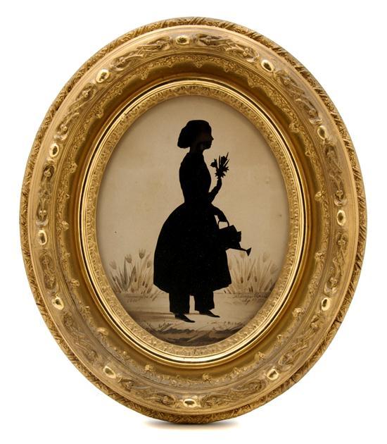 Appraisal: A Silhouette of a Young Girl depicted with a watering