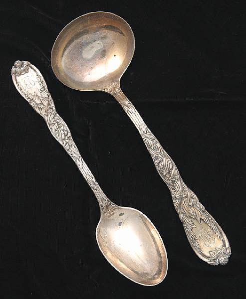 Appraisal: An assembled sterling soup ladle and platter spoonTiffany amp Co