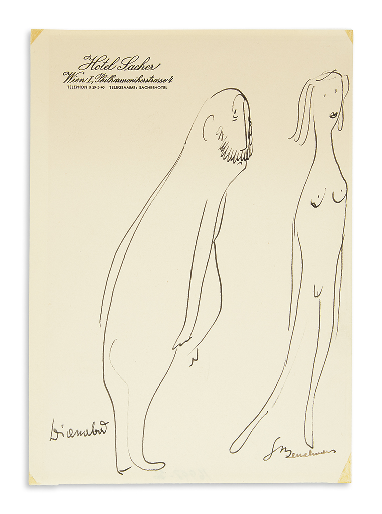 Appraisal: BEMELMANS LUDWIG Ink drawing Signed LBemelmans sketch showing two nude