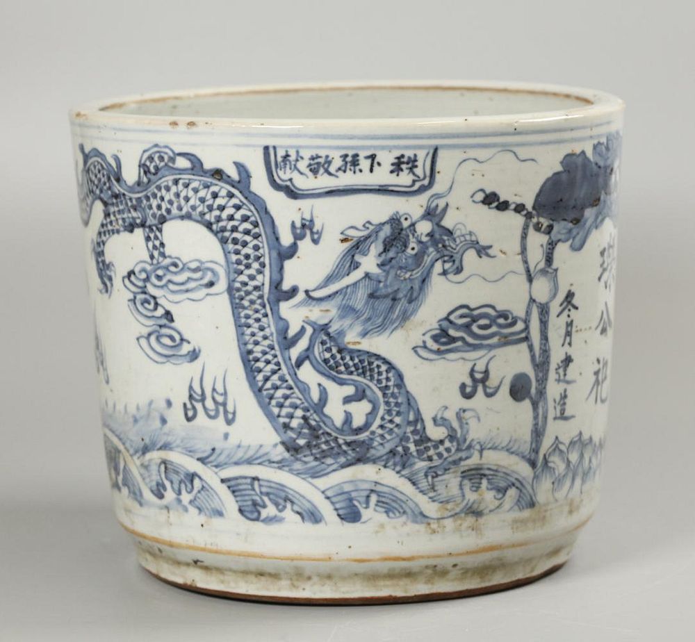 Appraisal: Chinese blue white porcelain planter possibly th c decorated with