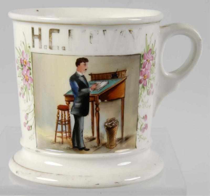 Appraisal: Accountant at Desk Shaving Mug Description Gilt name H C