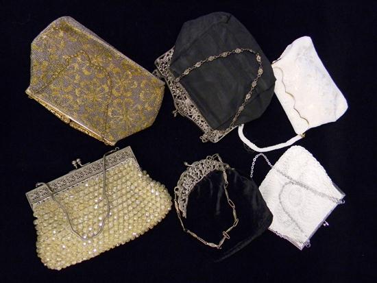 Appraisal: th C purses six pieces white beaded satchel purse three-lobe