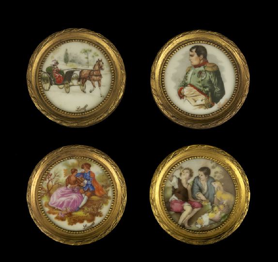 Appraisal: Set of Four Gilt-Brass-Framed Porcelaine de Limoges Rondels second quarter