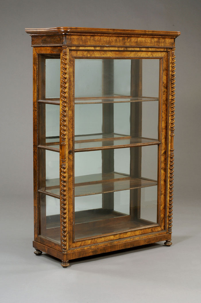 Appraisal: GERMAN BURLED AND FIGURED WALNUT CHINA CABINET MID-NINETEENTH CENTURY The