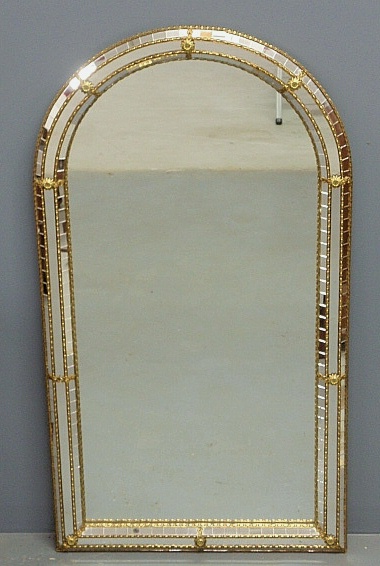 Appraisal: - Italian tombstone form mirror with gilt metal mounts h