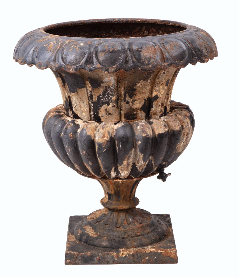 Appraisal: Cast Iron Campagna-Form Garden Urn egg and dart rim lobed