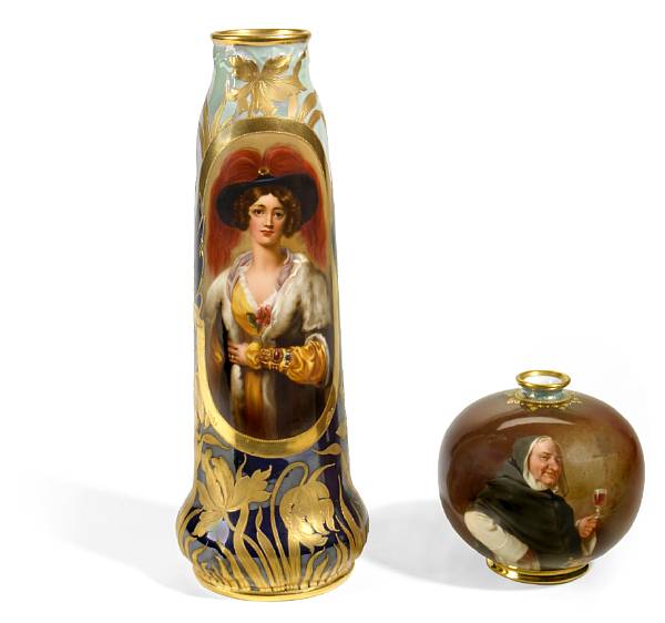 Appraisal: Two Vienna style porcelain portrait vases late th early th