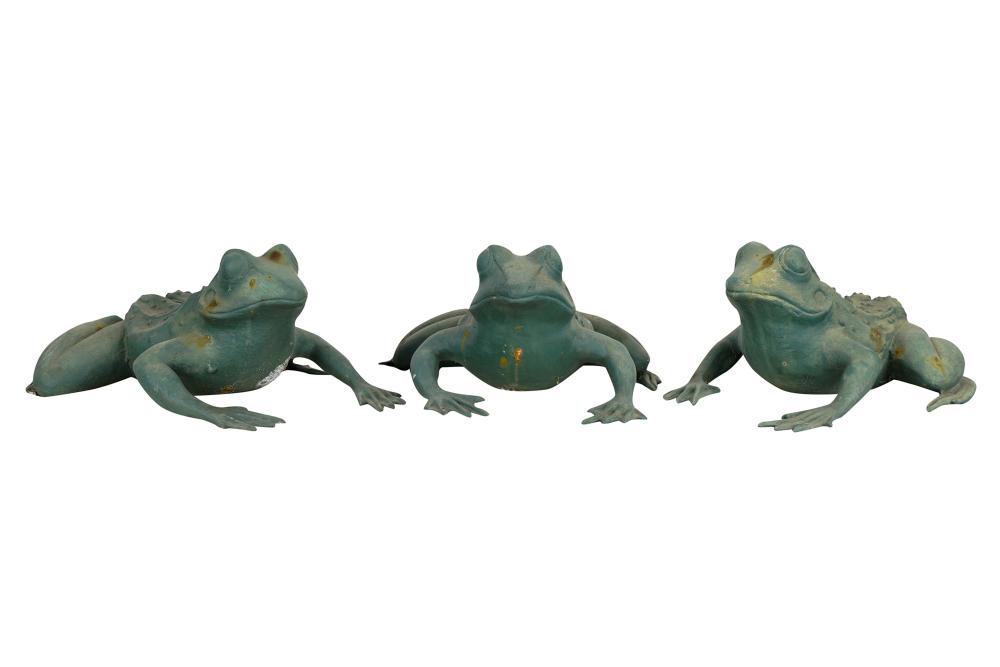 Appraisal: THREE PAINTED IRON FROGS th century inches wide Condition