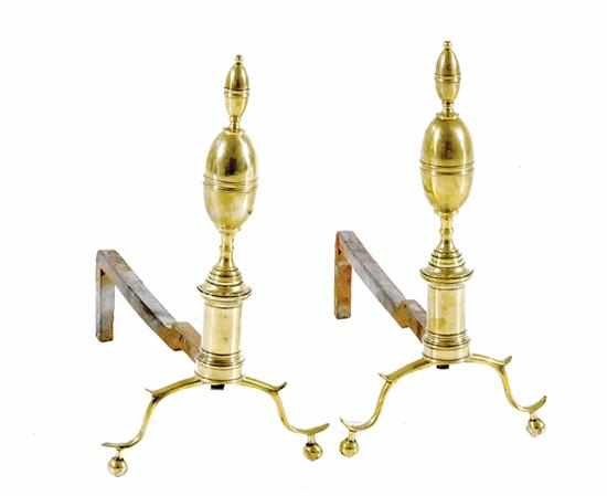 Appraisal: Pair Federal brass andirons th century double lemon top and