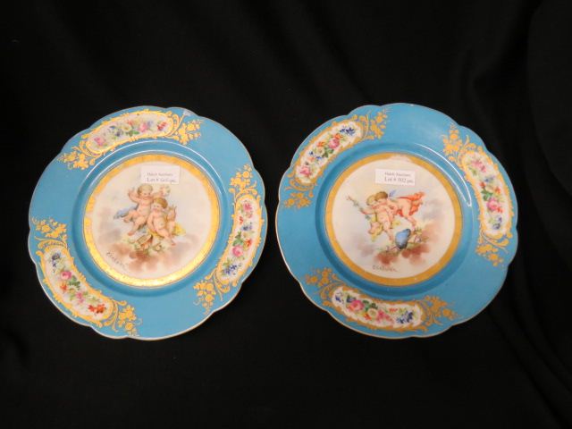 Appraisal: Pair of Sevres Porcelain Cabinet Plates cherub decor handpainted by