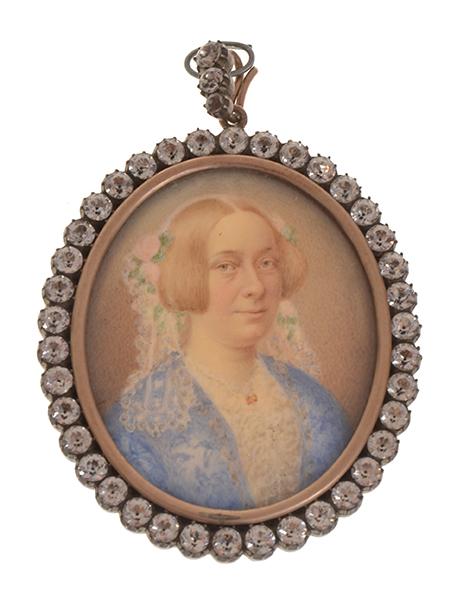 Appraisal: TH CENTURY HAND PAINTED MINIATURE PORTRAIT IN CIRCULAR PASTE INSET