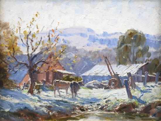 Appraisal: John Rowell - Farm Scene with Cattle oil on canvas