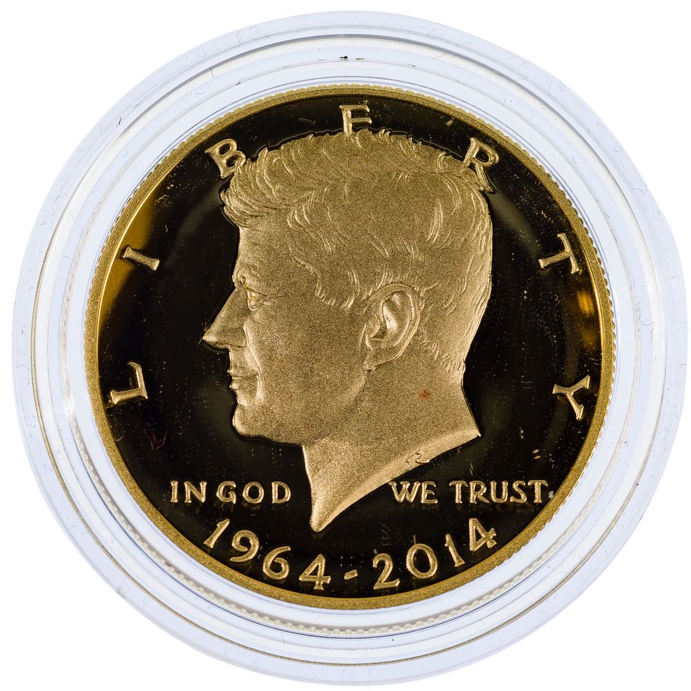 Appraisal: TH ANNIVERSARY KENNEDY GOLD PROOF COINIncluding original mint wood presentation