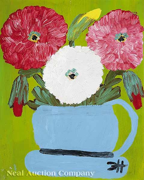 Appraisal: Clementine Hunter American Louisiana - Still Life Zinnias oil on