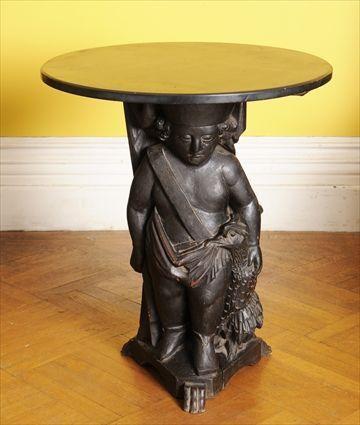 Appraisal: VICTORIAN-STYLE CARVED SLATE-TOP STAND The round top over male figure