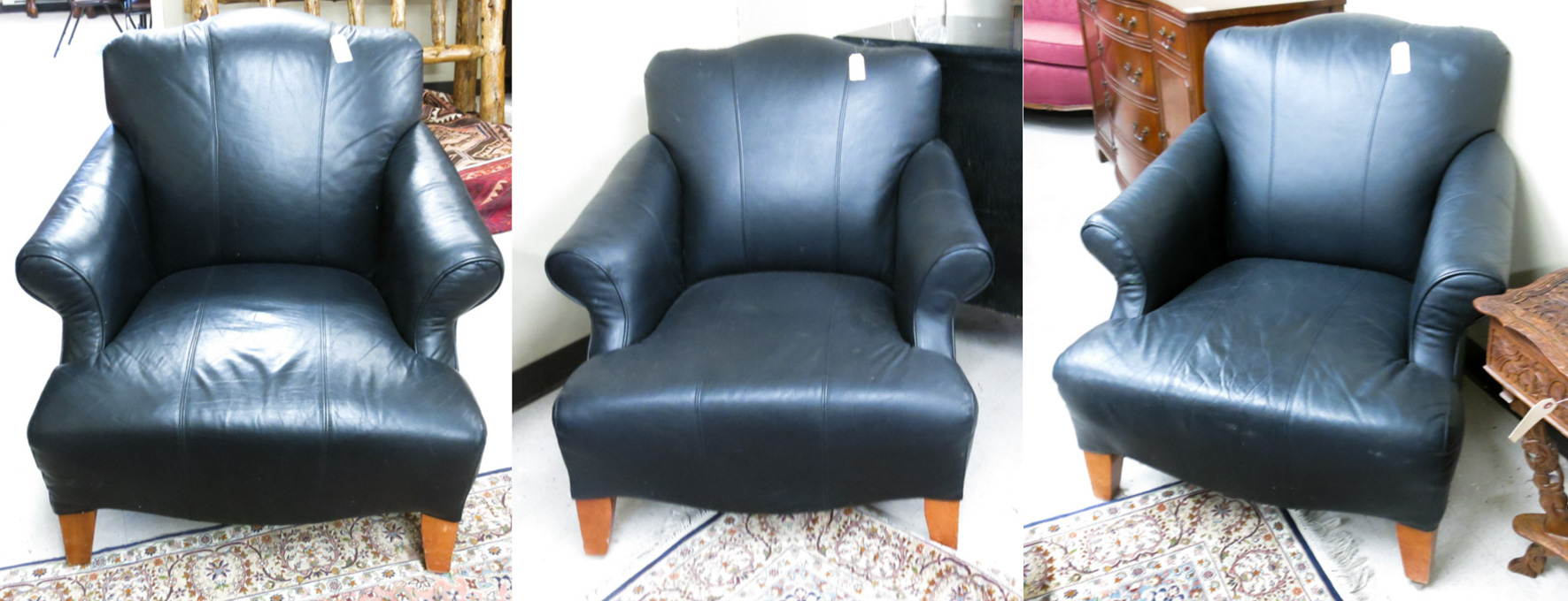 Appraisal: A SET OF THREE LEATHER ARMCHAIRS matching dark olive leather