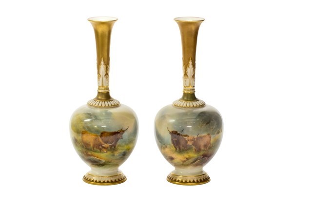 Appraisal: A pair of Royal Worcester vases by Harry Stinton circa