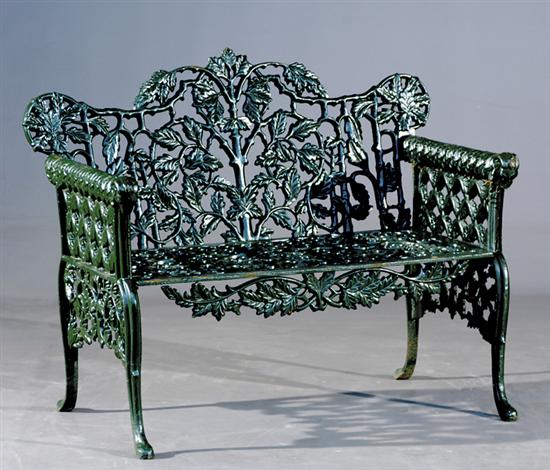 Appraisal: Pair Victorian style painted cast-iron garden benches green enamel with