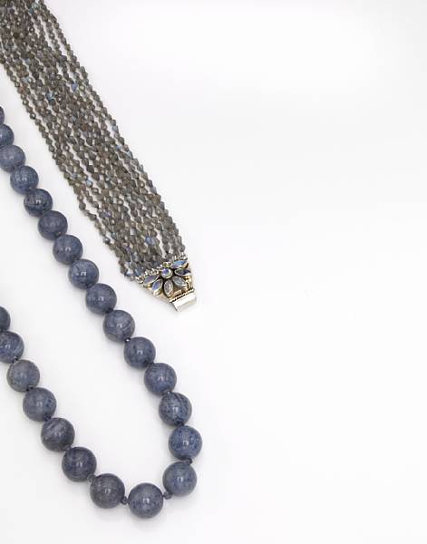 Appraisal: Natural Color Blue Coral and Iolite Necklace South China Seas