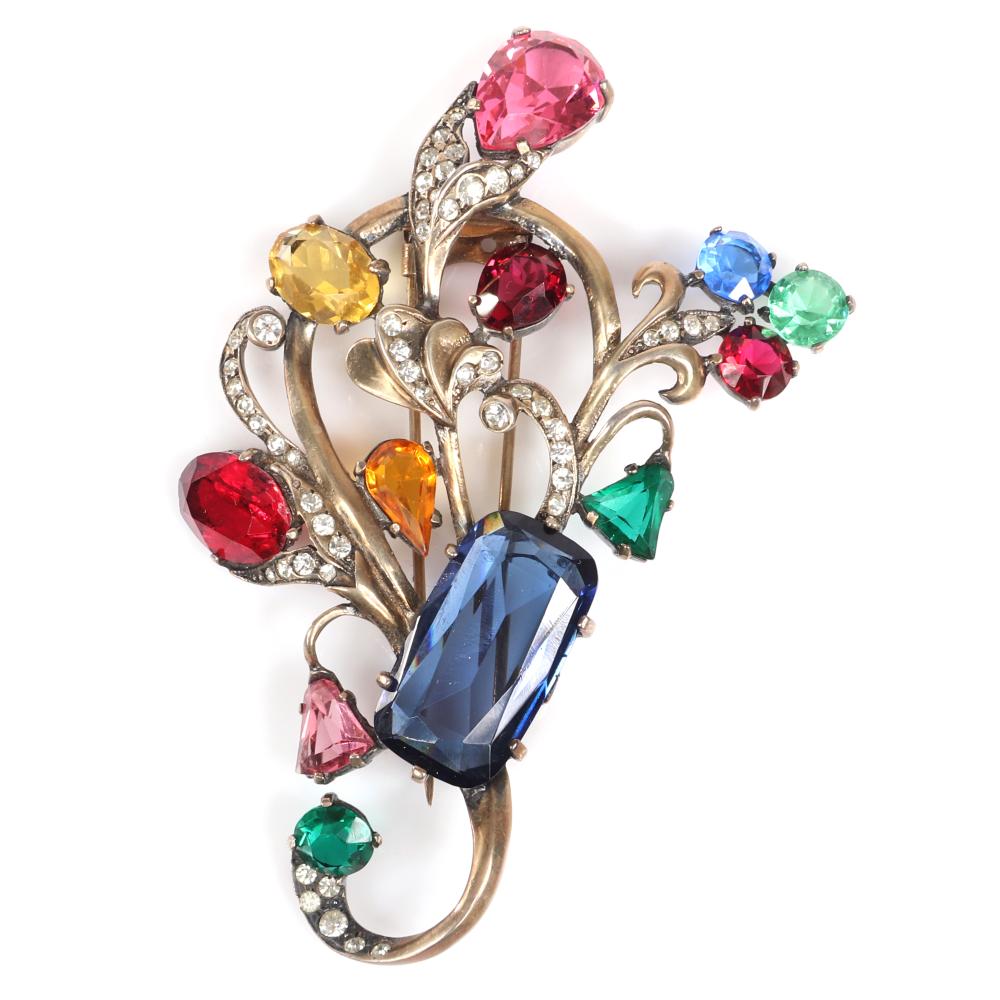 Appraisal: EISENBERG ORIGINAL STERLING VERMEIL COLORFUL FLORAL FUR CLIP WITH FACETED