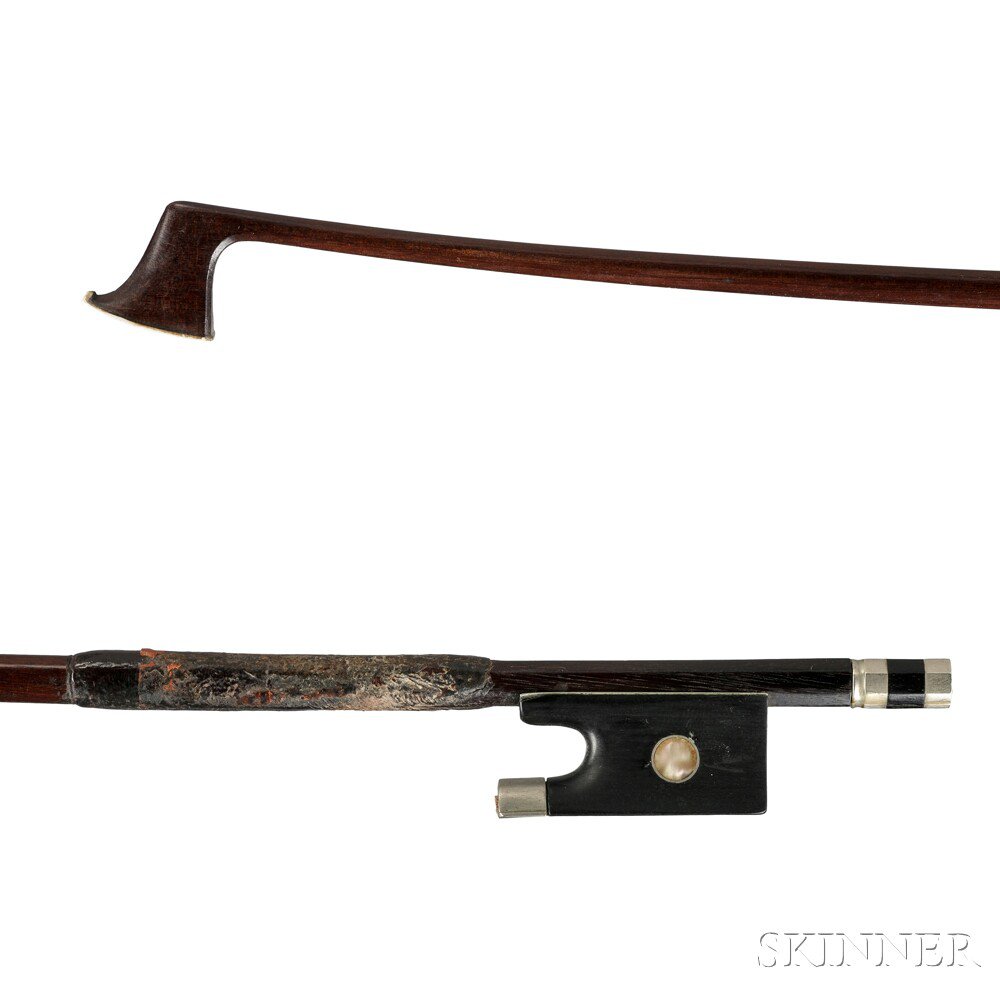 Appraisal: German Nickel Silver-mounted Violin Bow Attributed to Dolling the round