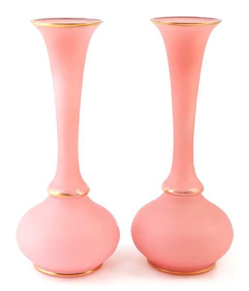 Appraisal: A pair of French opaline vases with gilt decoration height