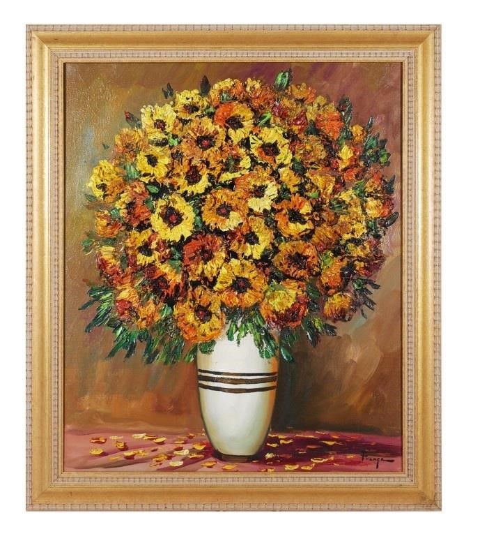 Appraisal: Oil on canvas floral still life painting by Ozz Franca