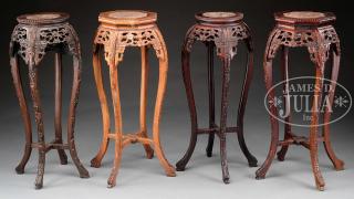 Appraisal: GROUP OF FOUR CHINESE CARVED TEAK AND ROSEWOOD FERN STANDS